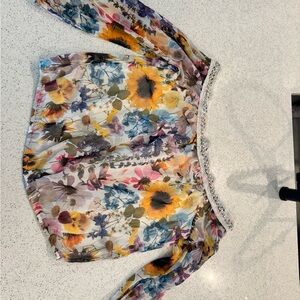 Boston Proper Floral Women's Top with Lace Trim & rhinestones